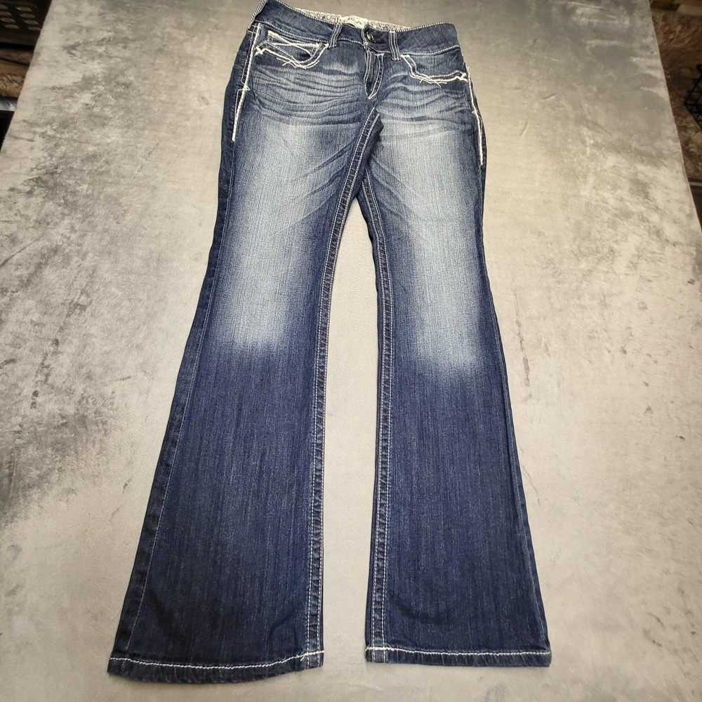 Ariat Jeans Womens 29 Blue Flared Slim Stretch Medium Wash Embroidered Denim